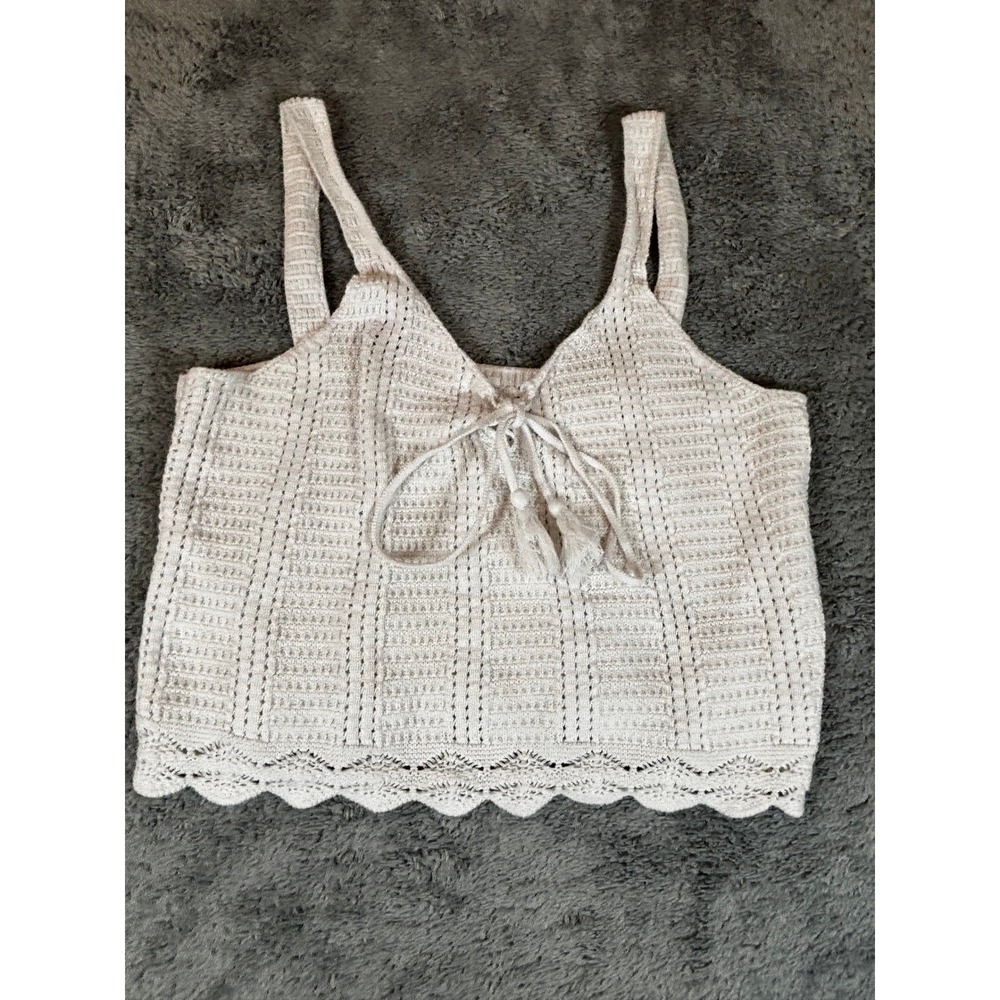 Old Navy Crafted Stitch Crochet Cami Top Calla Lily White Cotton Tassel M 616940